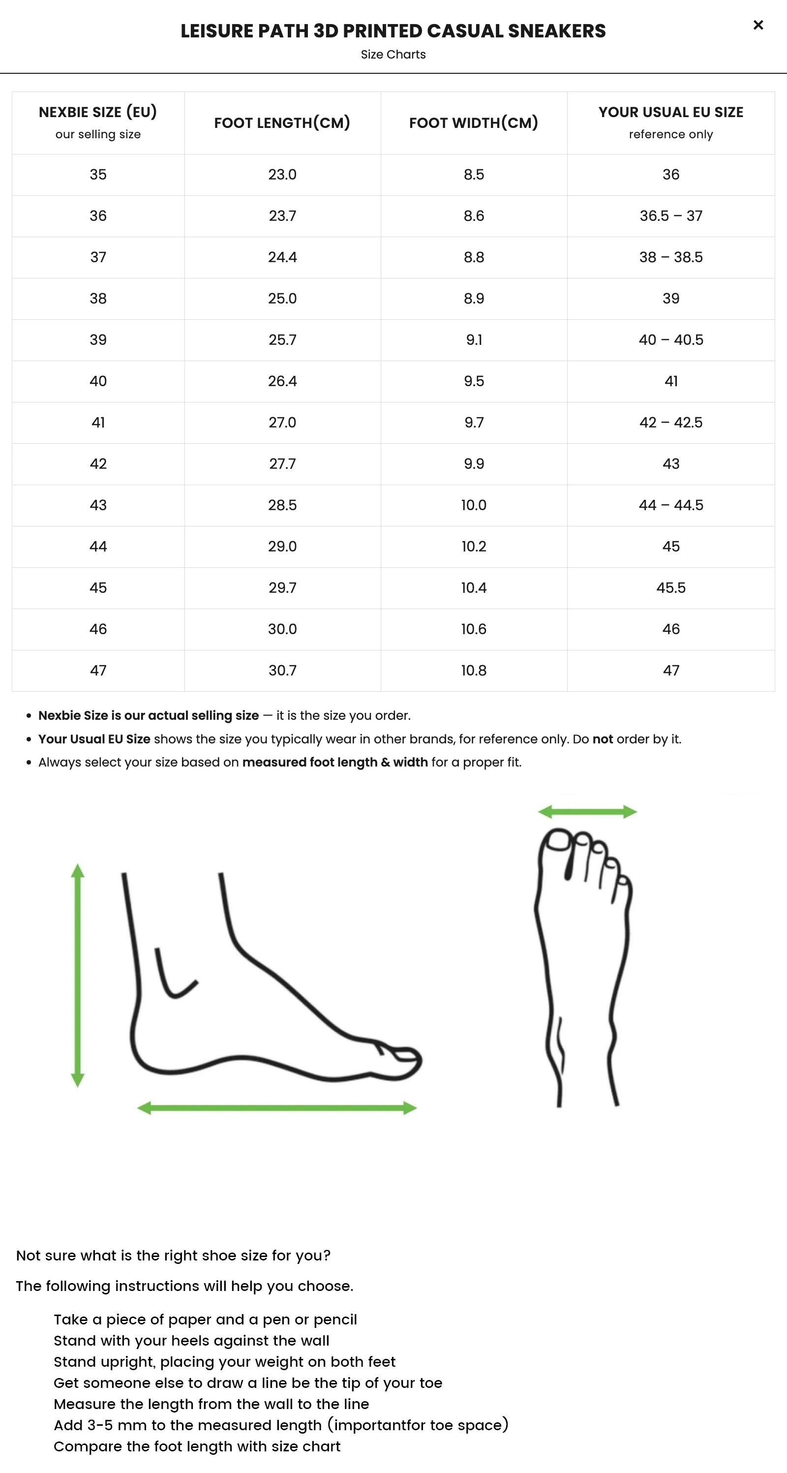 Size chart