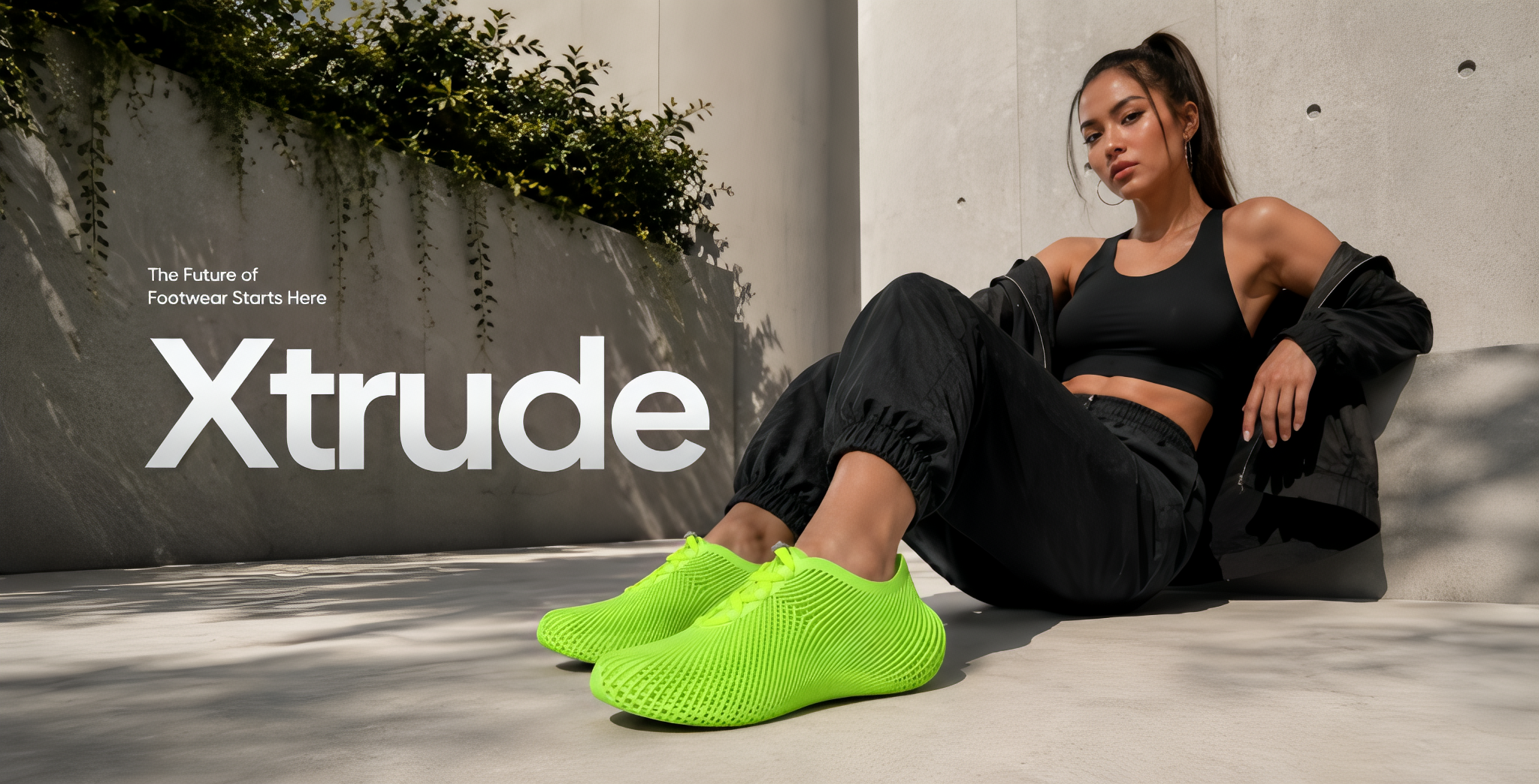 Model wearing XTRUDE 3D-printed footwear