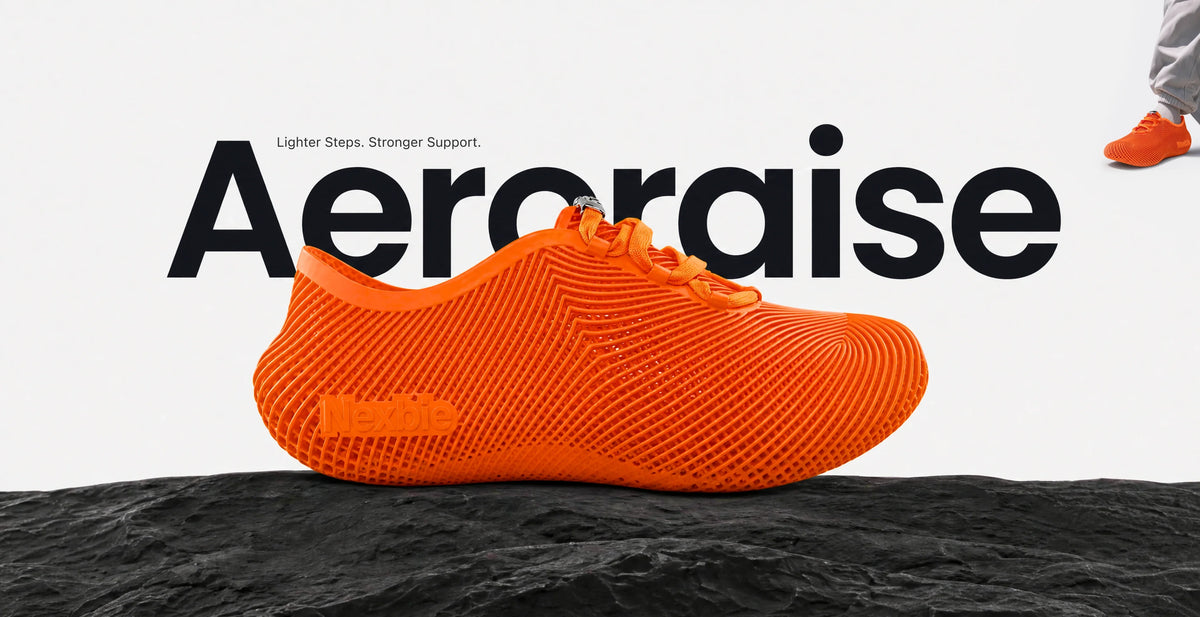 Model wearing XTRUDE 3D-printed footwear
