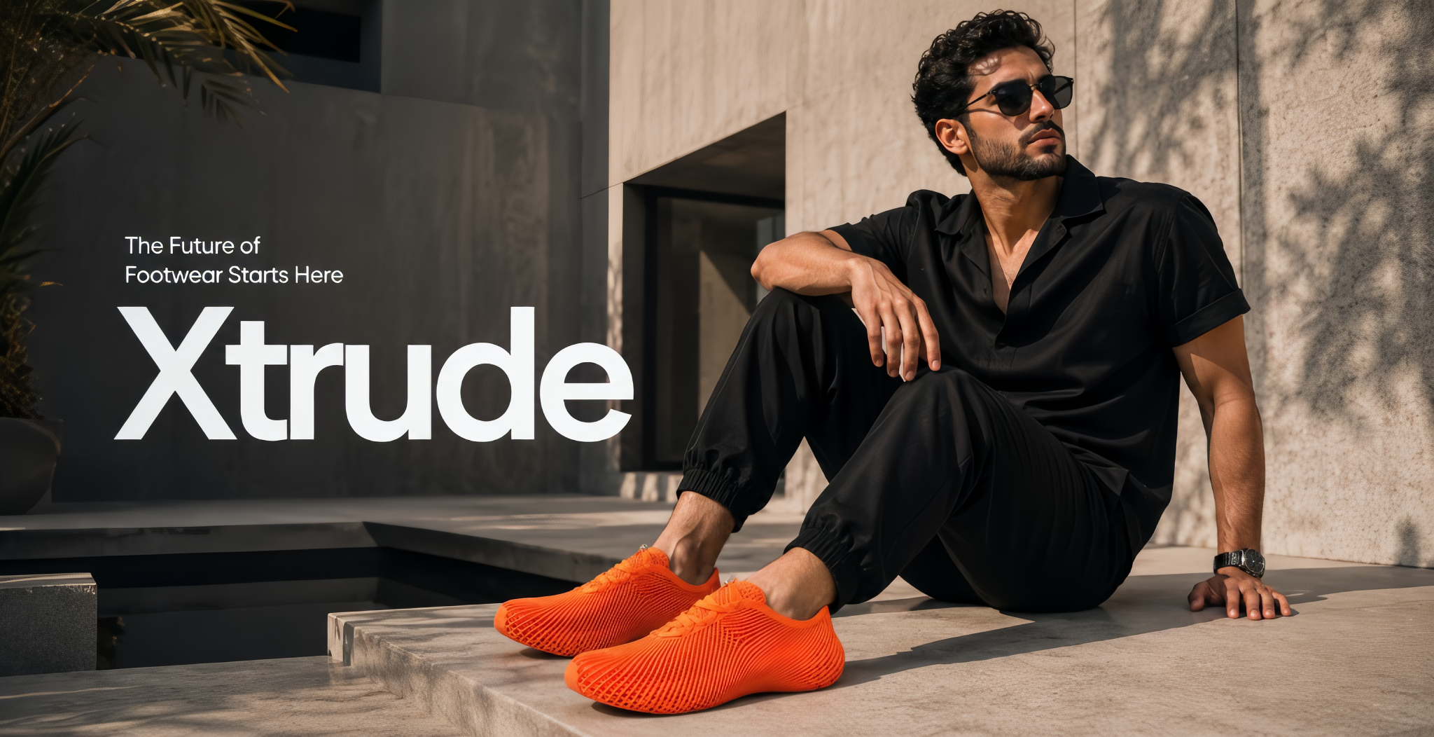 Model wearing XTRUDE 3D-printed footwear