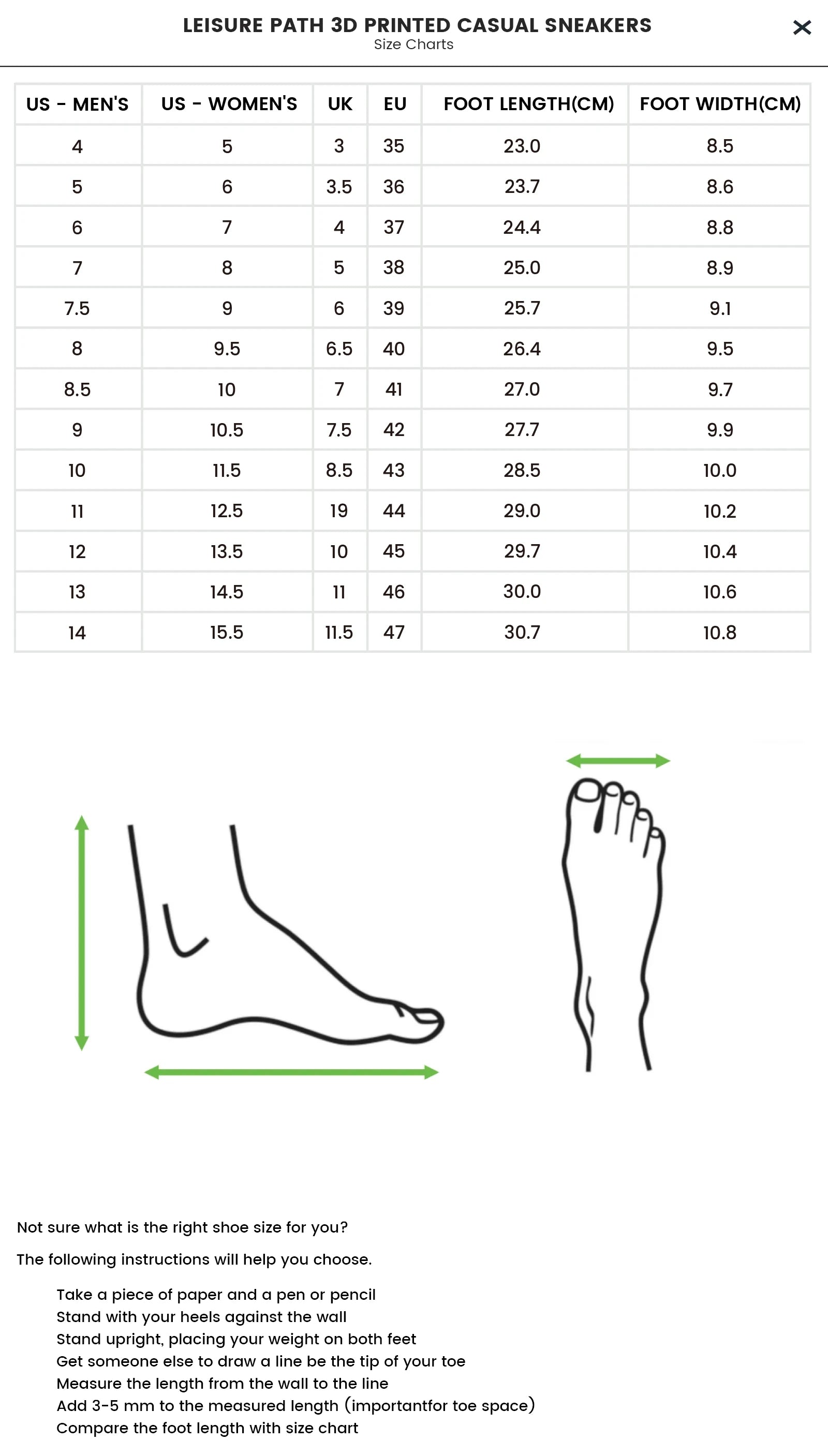Size chart