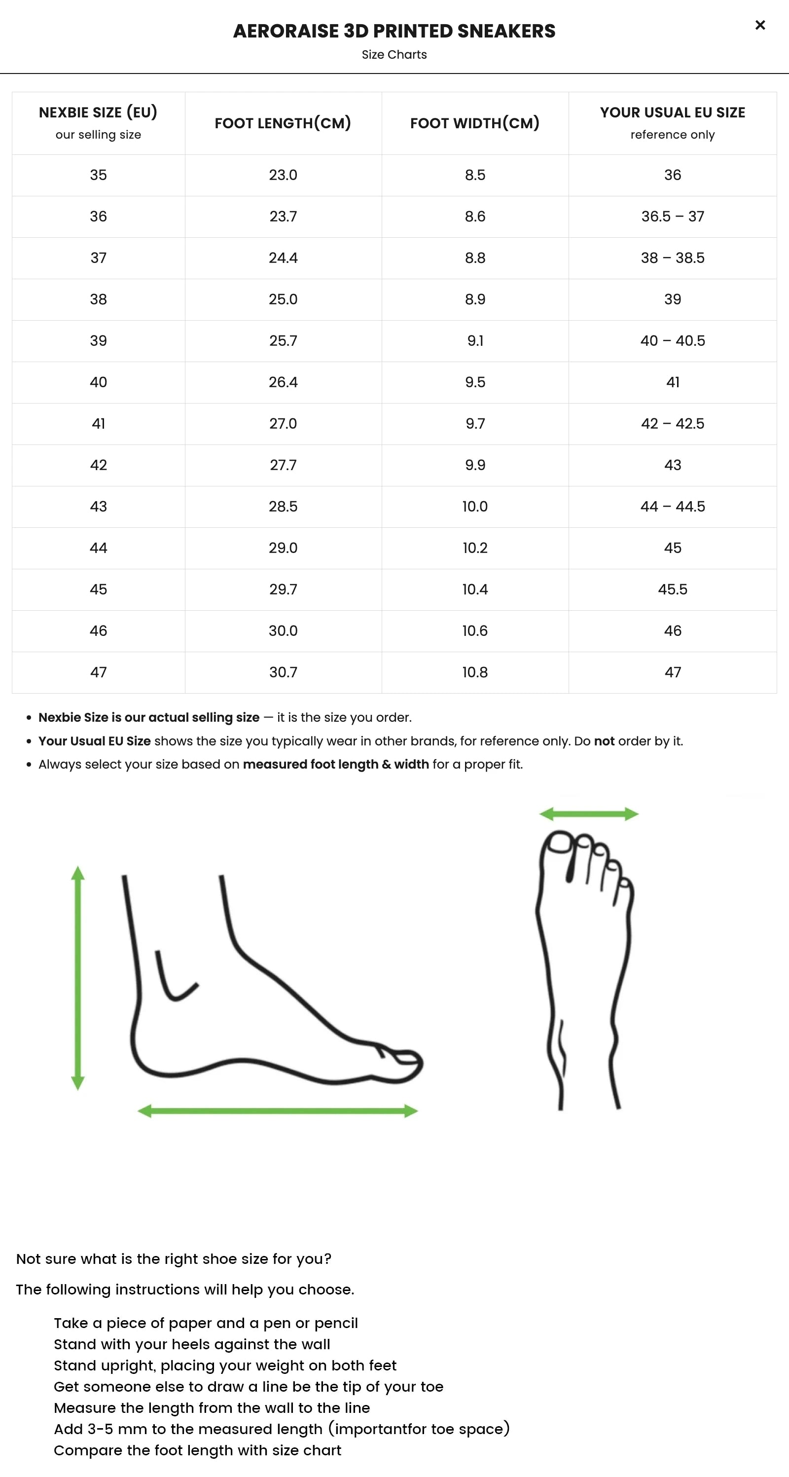 Size chart